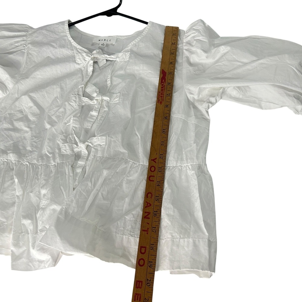 Coquette White Tie Front Babydoll Top Medium Puff‎ Sleeve Peplum Cottagecore - Picture 9 of 10
